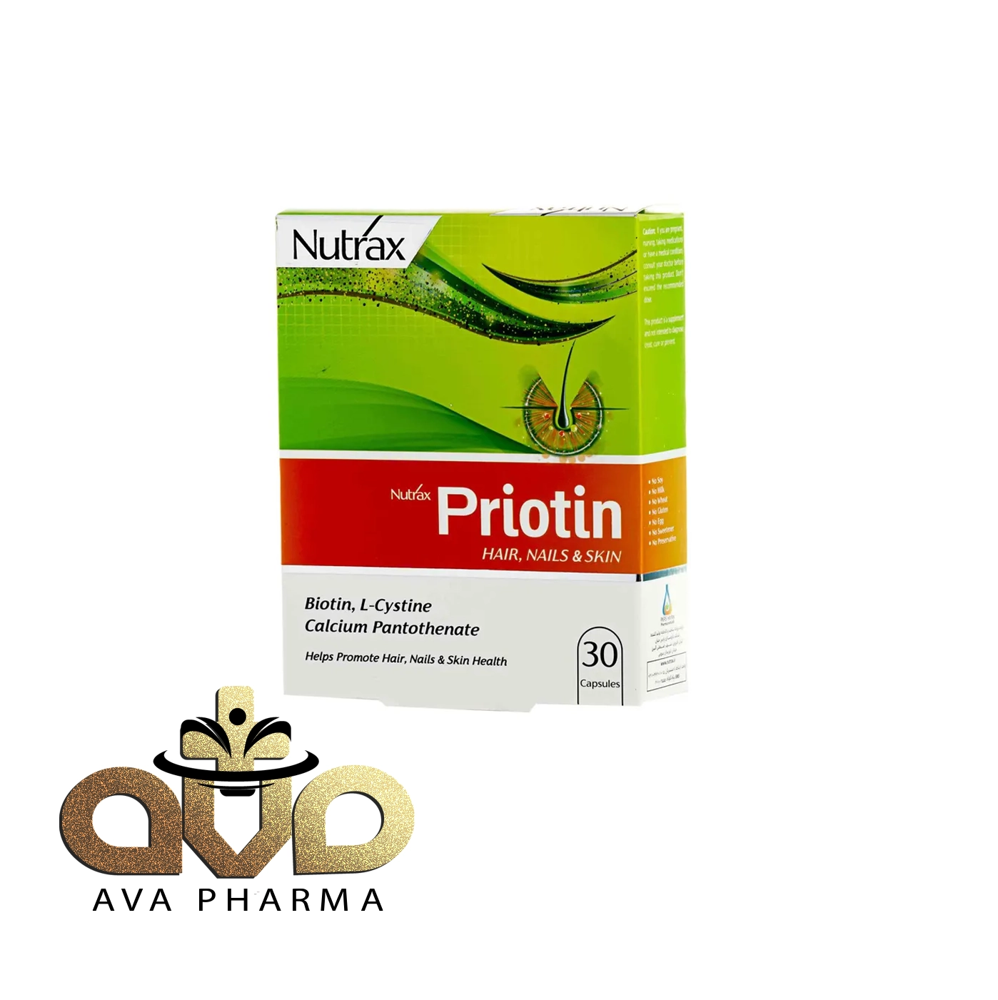 Priotin Capsule - Nutrax 1 کپسول پریوتین نوتراکس تقویت رشد مو 30 عددی | آوافارما