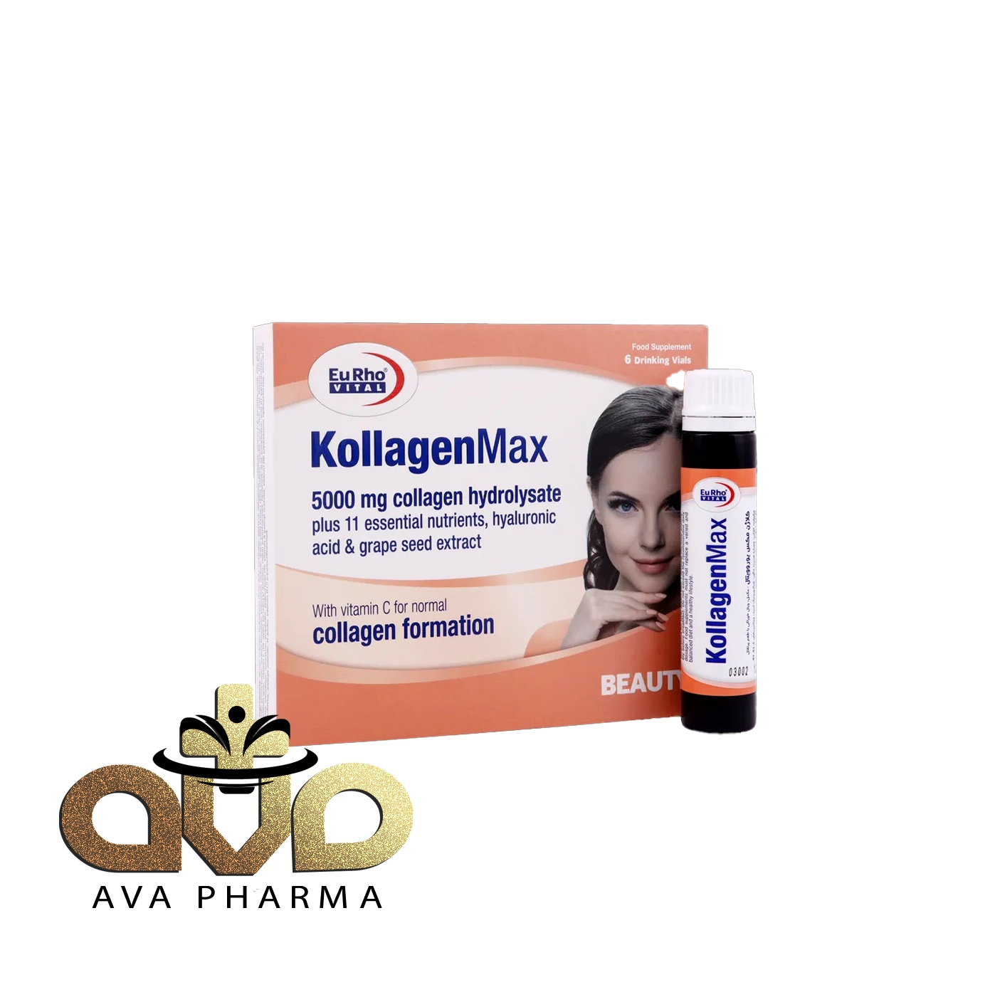 Eurho Vital Kollagen Max 6 Vials 1 ویال خوراکی کلاژن مکس یوروویتال 6 عددی | آوافارما