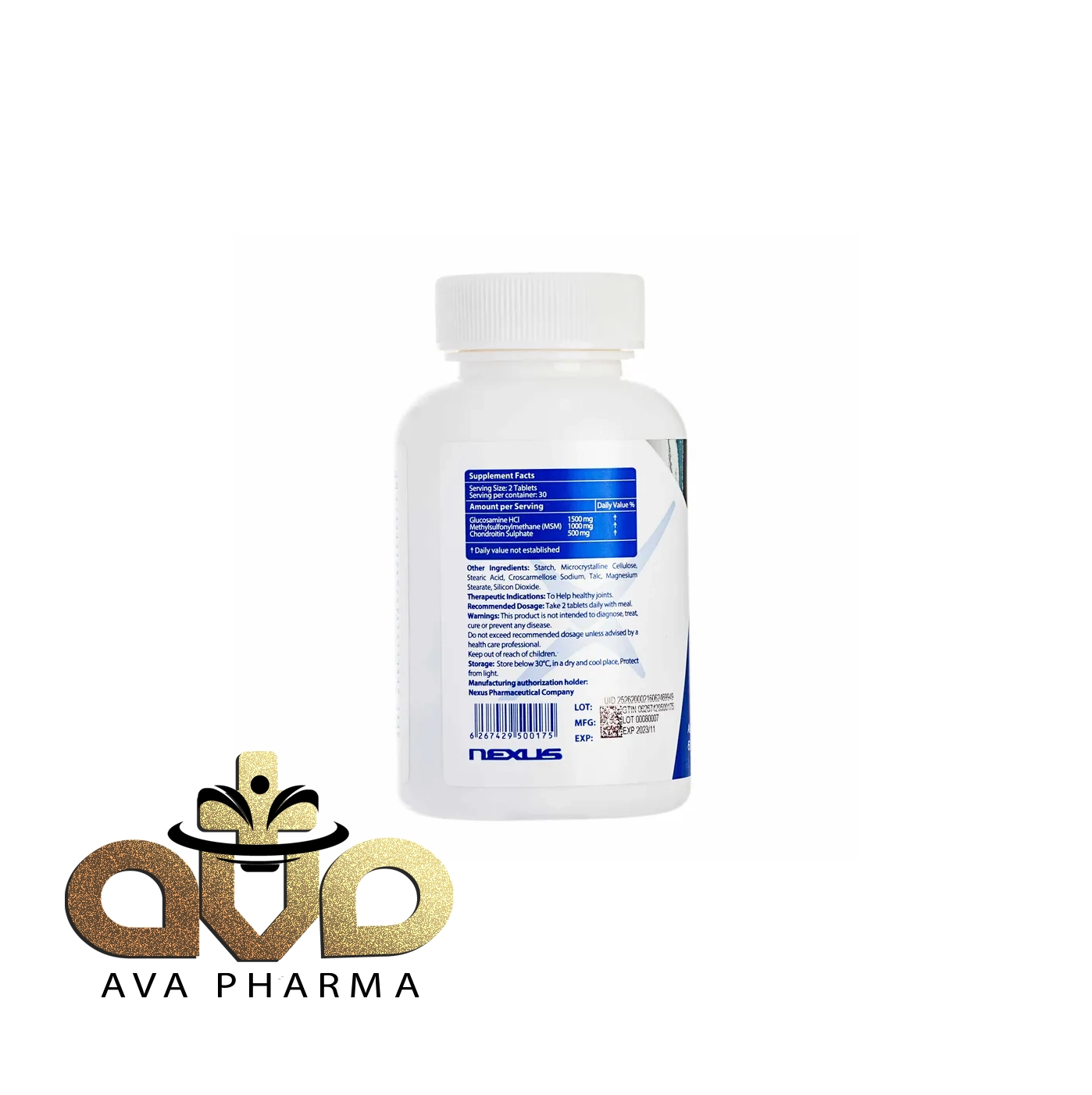 Glucosamine + Chondroitin + Methylsulfonylmethane Tablet - Nextyle 2 قرص گلوکزامین، کندرویتین، متیل سولفونیل متان نکستایل | آوافارما